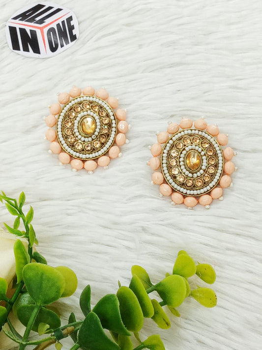 Women’s Peachy Gold Kundan Stud Earrings