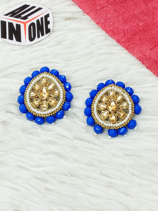 Women’s Azure Bloom Kundan Stud Earrings