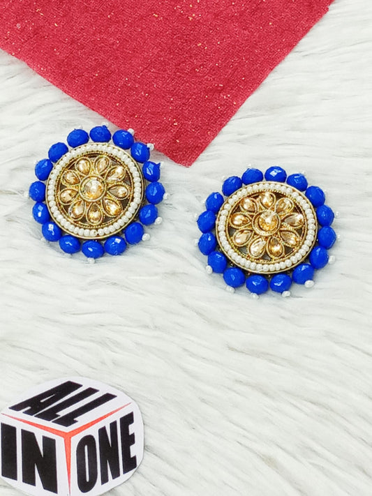Women’s Blue Floral Kundan Stud Earrings