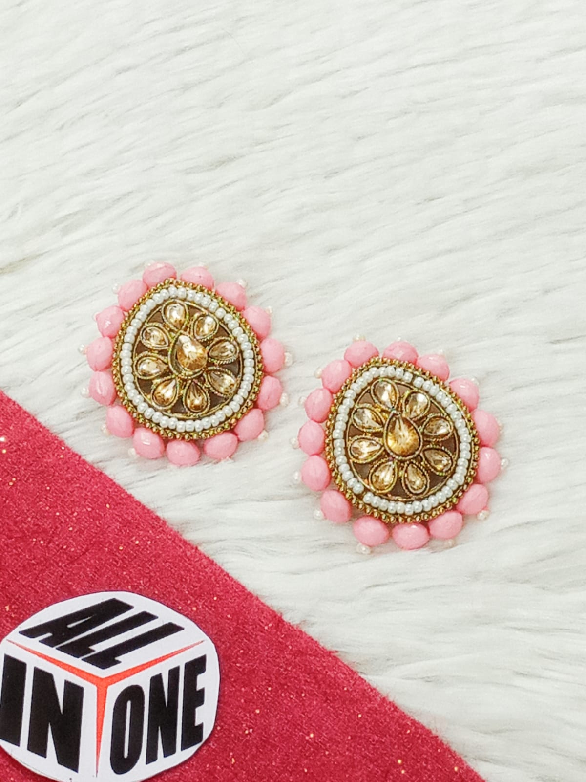 Women’s Pink Floral Kundan Stud Earrings
