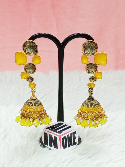 Golden Sunshine Abstract Jhumka Drops