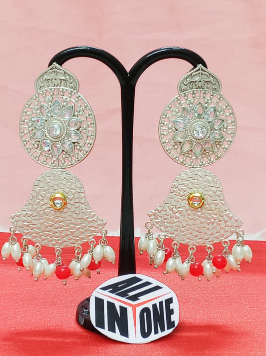 Antique Silver Oxidized Floral Chandbali Earrings