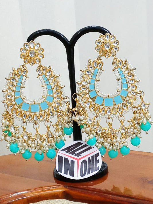 Sky Blue Meenakari Chandbali Earrings