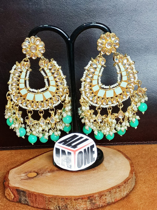Mint Green Meenakari Chandbali Earrings