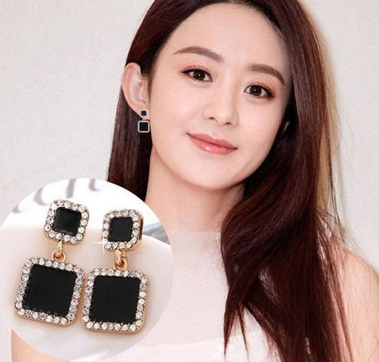 Statement Earrings Black Square Geometric