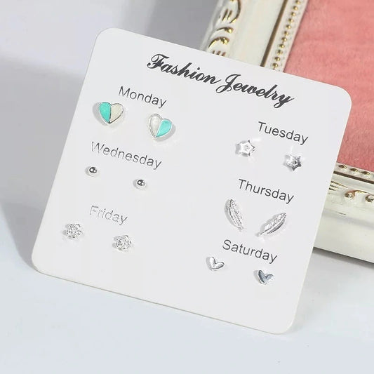 6 Pairs Weekly Ear Studs Set