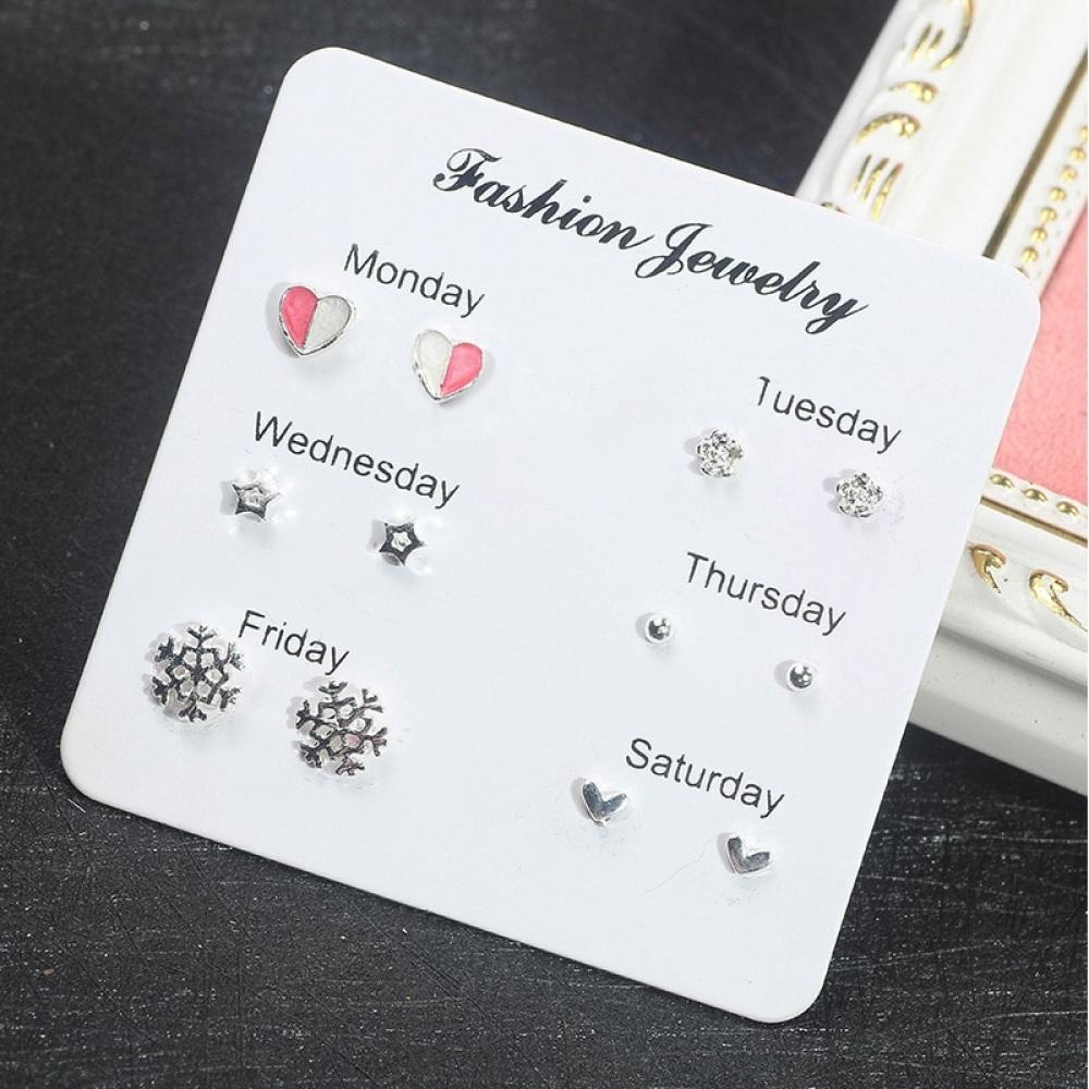 6 Pairs Weekly Ear Studs Set
