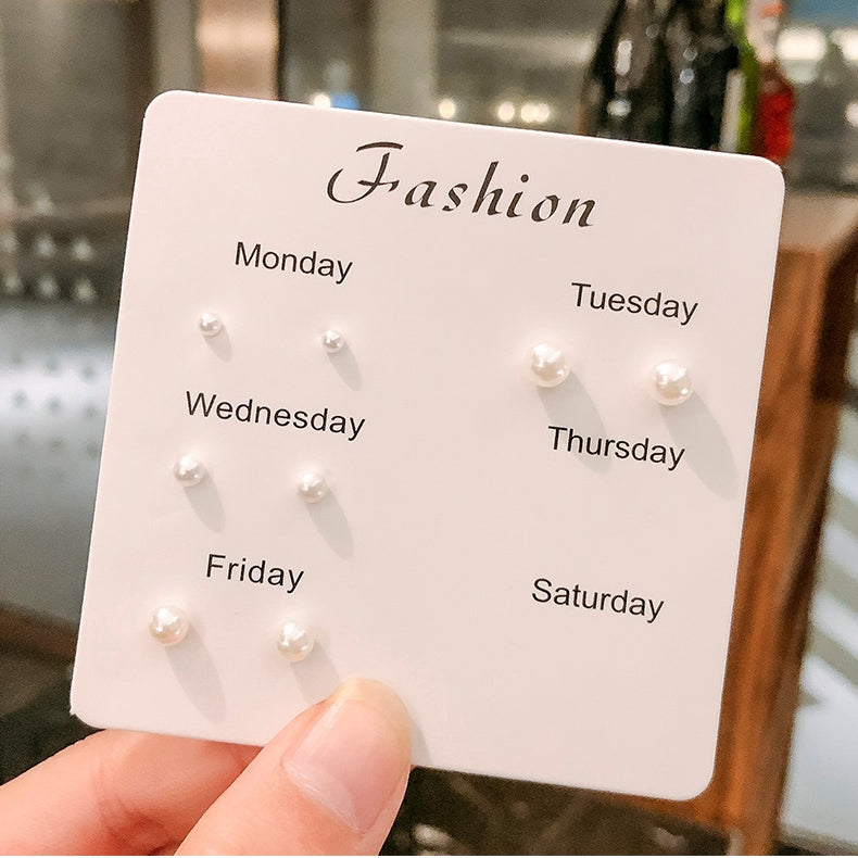 6 Pairs Weekly Ear Studs Set