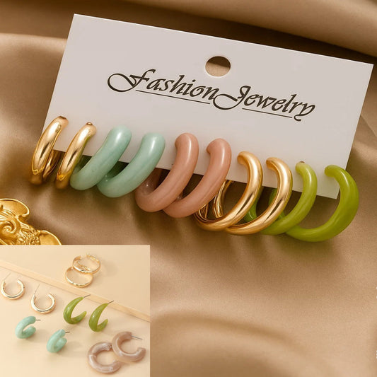 Earthy Pastel & Gold 6-Pair Hoop Set