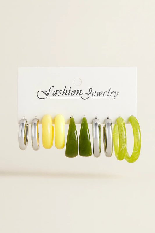 Women’s "Modern Greens" 5-Pair Mixed Hoop Earring Set