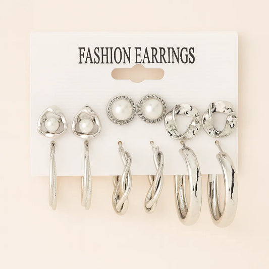 Women’s "Silver Radiance" 6-Pair Mixed Earring Set