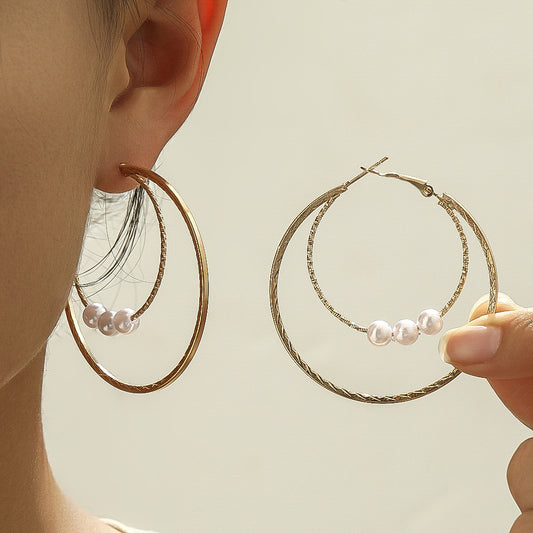 Women’s "Ethereal Glow" Double Hoop Pearl Earrings