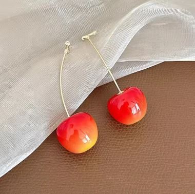 Premium Cherry Pendant Long Drop Dangle Earrings