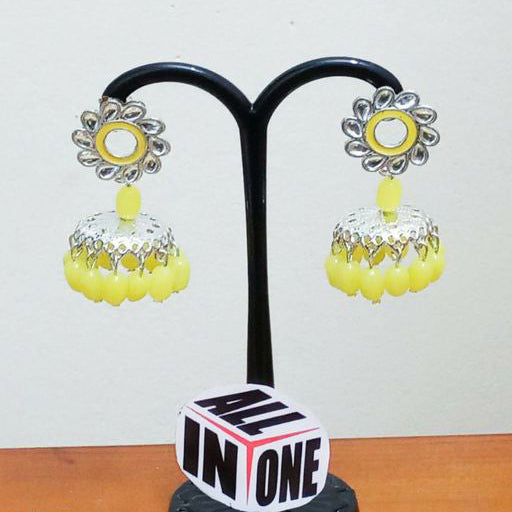 Sun-Kissed Yellow Kundan Jhumka Earrings