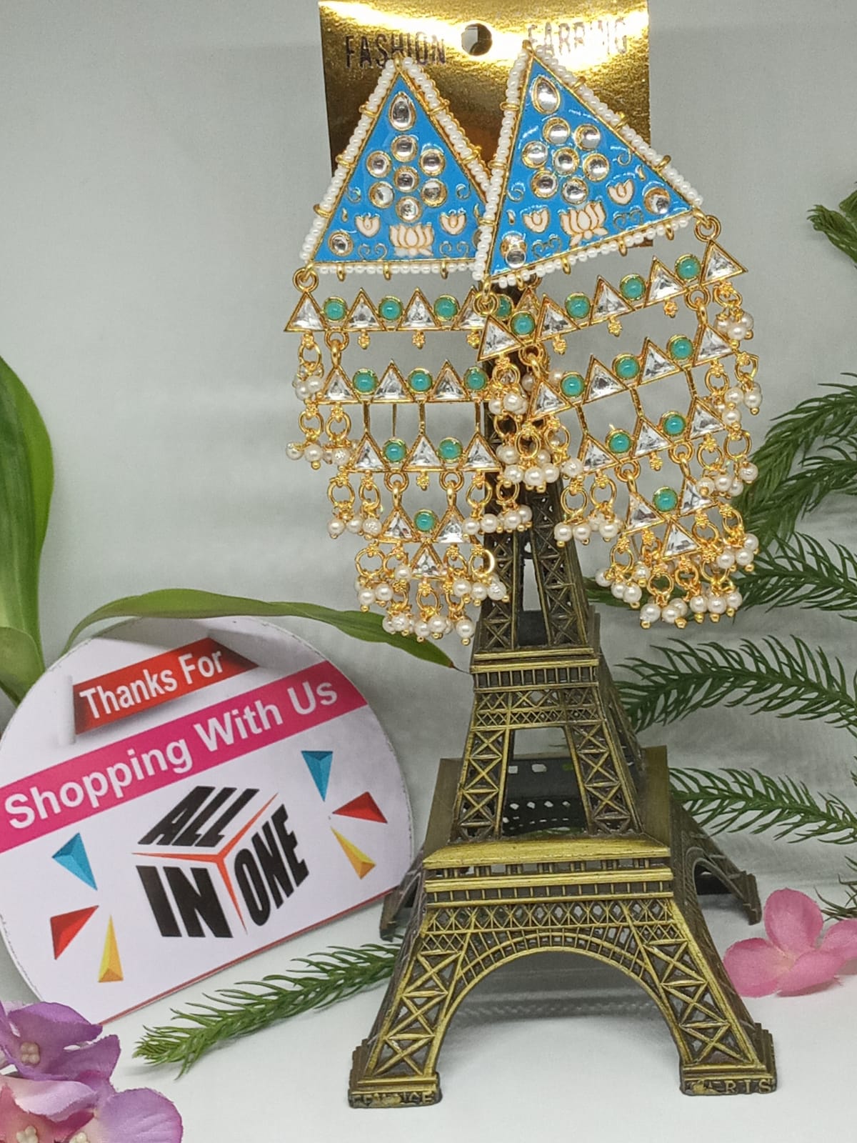 Sky Blue Meenakari Chandelier Statement Earrings