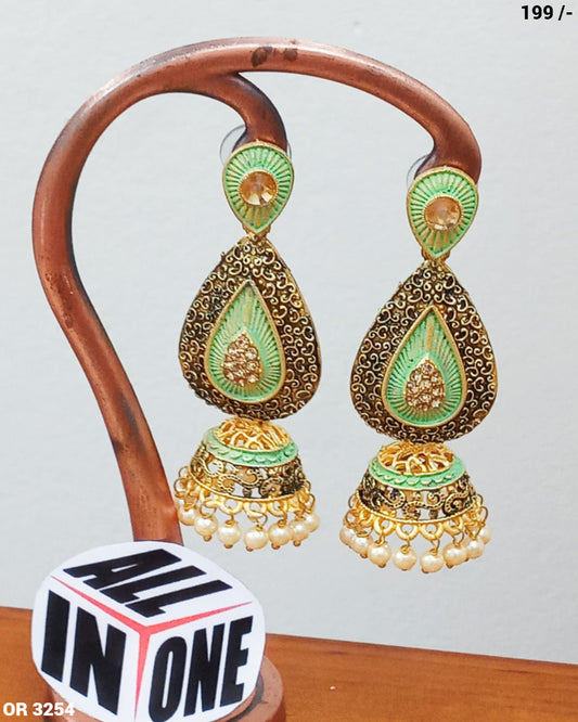 Mint Green Filigree Teardrop Jhumka Earring