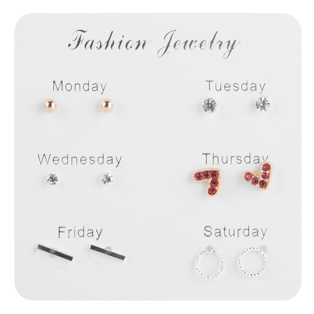 6 Pairs Weekly Ear Studs Set