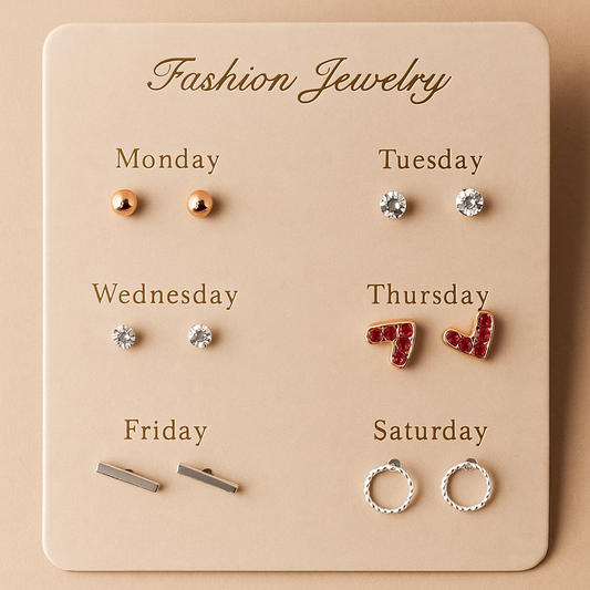 6 Pairs Weekly Ear Studs Set