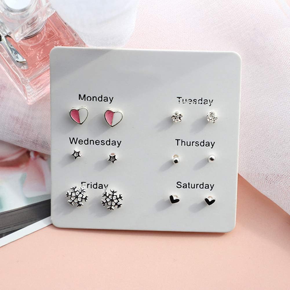 6 Pairs Weekly Ear Studs Set