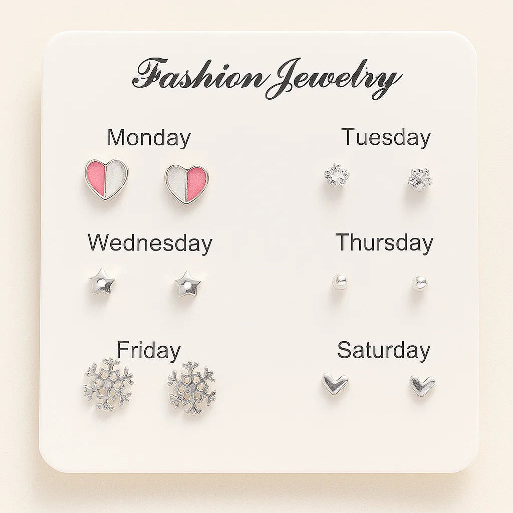 6 Pairs Weekly Ear Studs Set