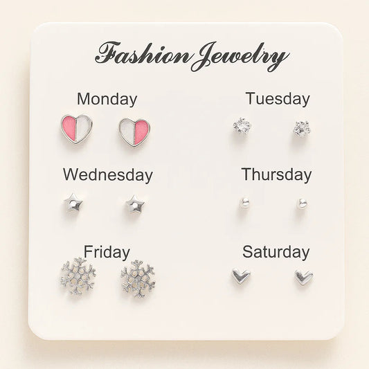 6 Pairs Weekly Ear Studs Set