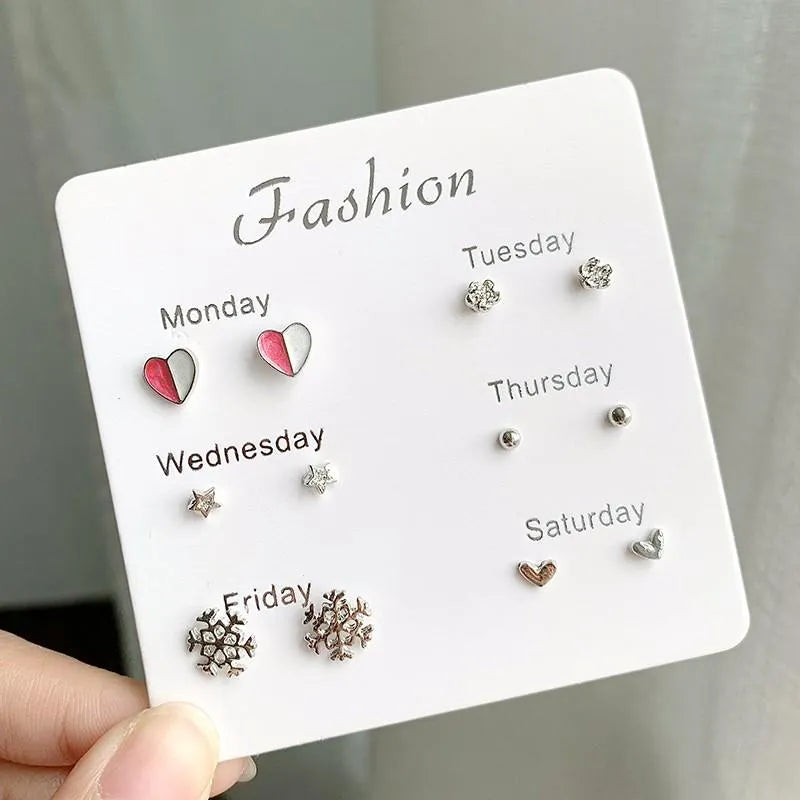 6 Pairs Weekly Ear Studs Set