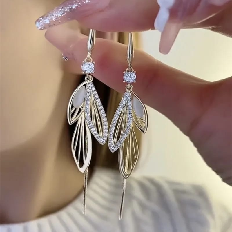 Zircon Opal Long Tassel Dangle Earrings
