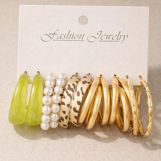 Wild Safari & Pearl 6-Pair Hoop Set