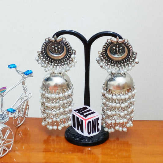 Oxidized Pearl Fringe Jhumkas