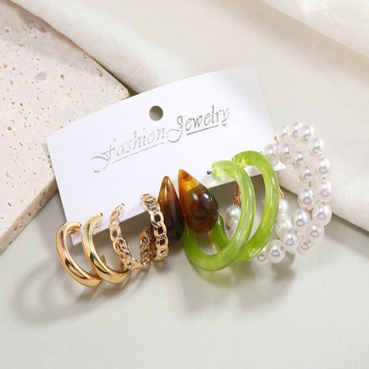 5Pairs Acetic Acid Earrings Set
