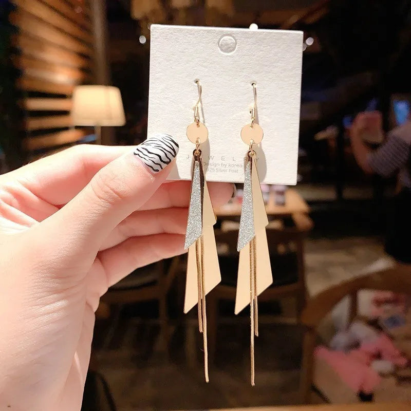 Korean temperament versatile long tassel earring