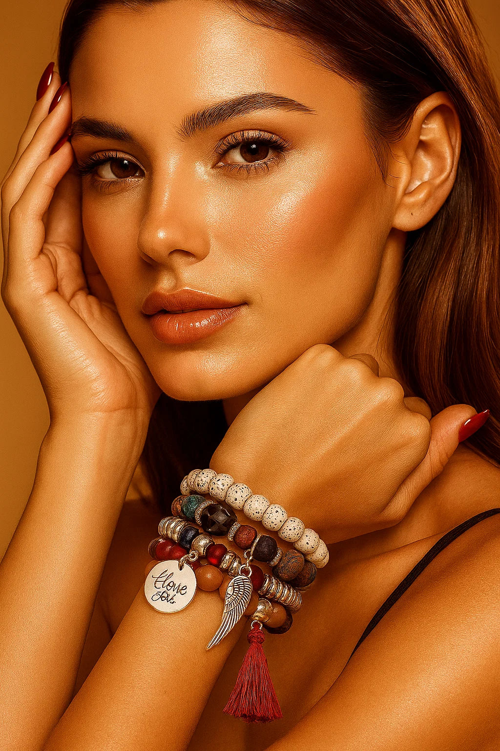 4pcs Wing & Tassel Charm Beaded Bracelet