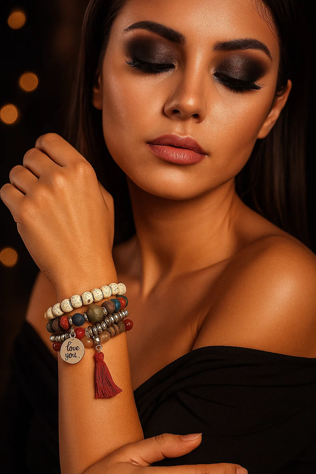 4pcs Wing & Tassel Charm Beaded Bracelet