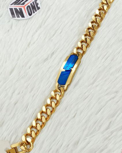 Men’s Gold & Azure Blue Waves Curb Chain Bracelet