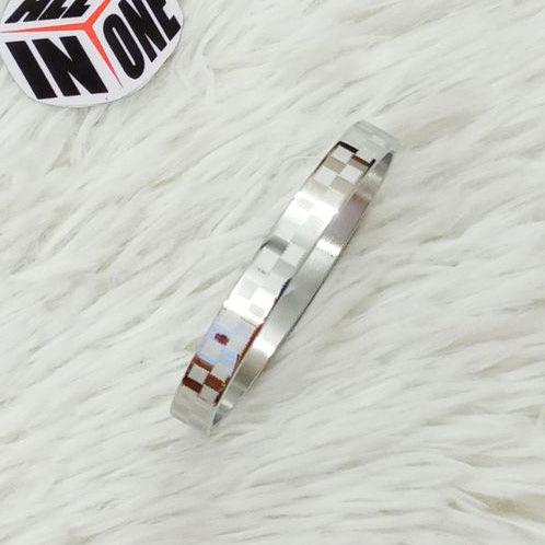 Men’s Polished Silver Checkered Geometric Kada