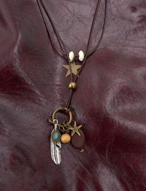 Feather Star Oval Wooden Necklace