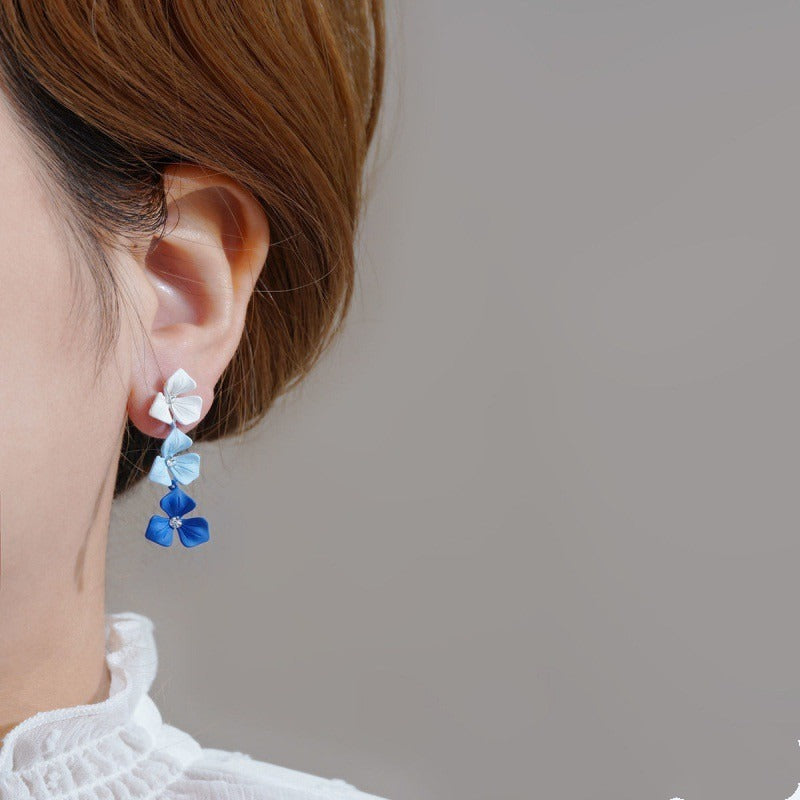 Klein Blue Color Gradient Flower Drop Earring