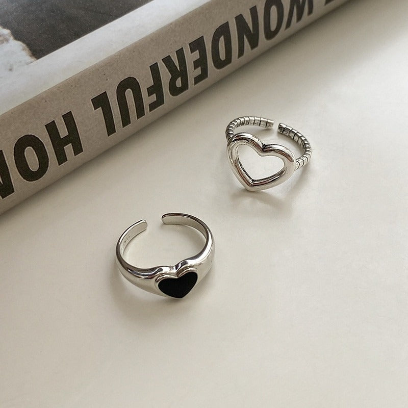 Retro Black Love Ring Set