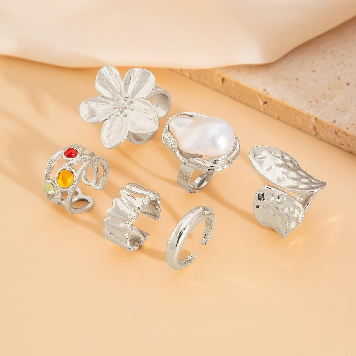 6-piece Set Of Liquid Flower Lava Rings With Fashionable Infinite Knot Design