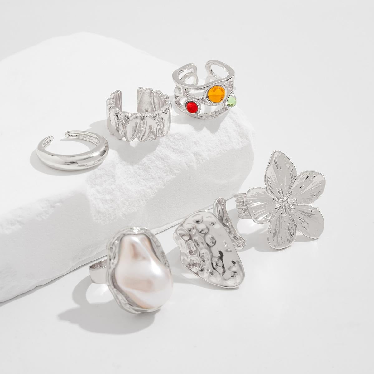 6-piece Set Of Liquid Flower Lava Rings With Fashionable Infinite Knot Design
