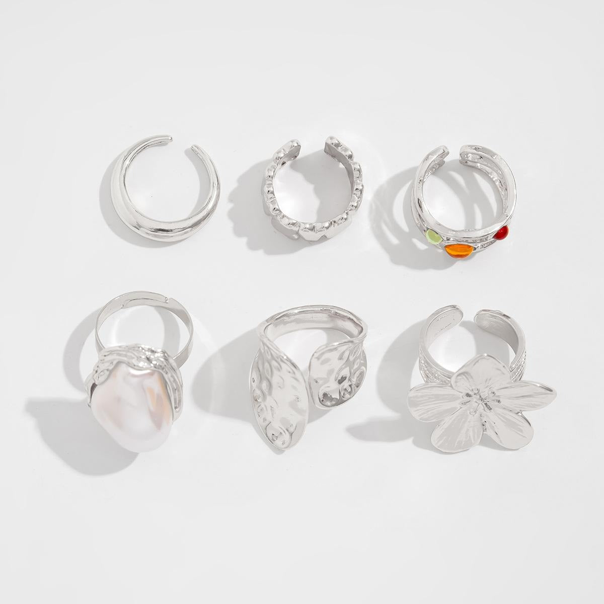 6-piece Set Of Liquid Flower Lava Rings With Fashionable Infinite Knot Design