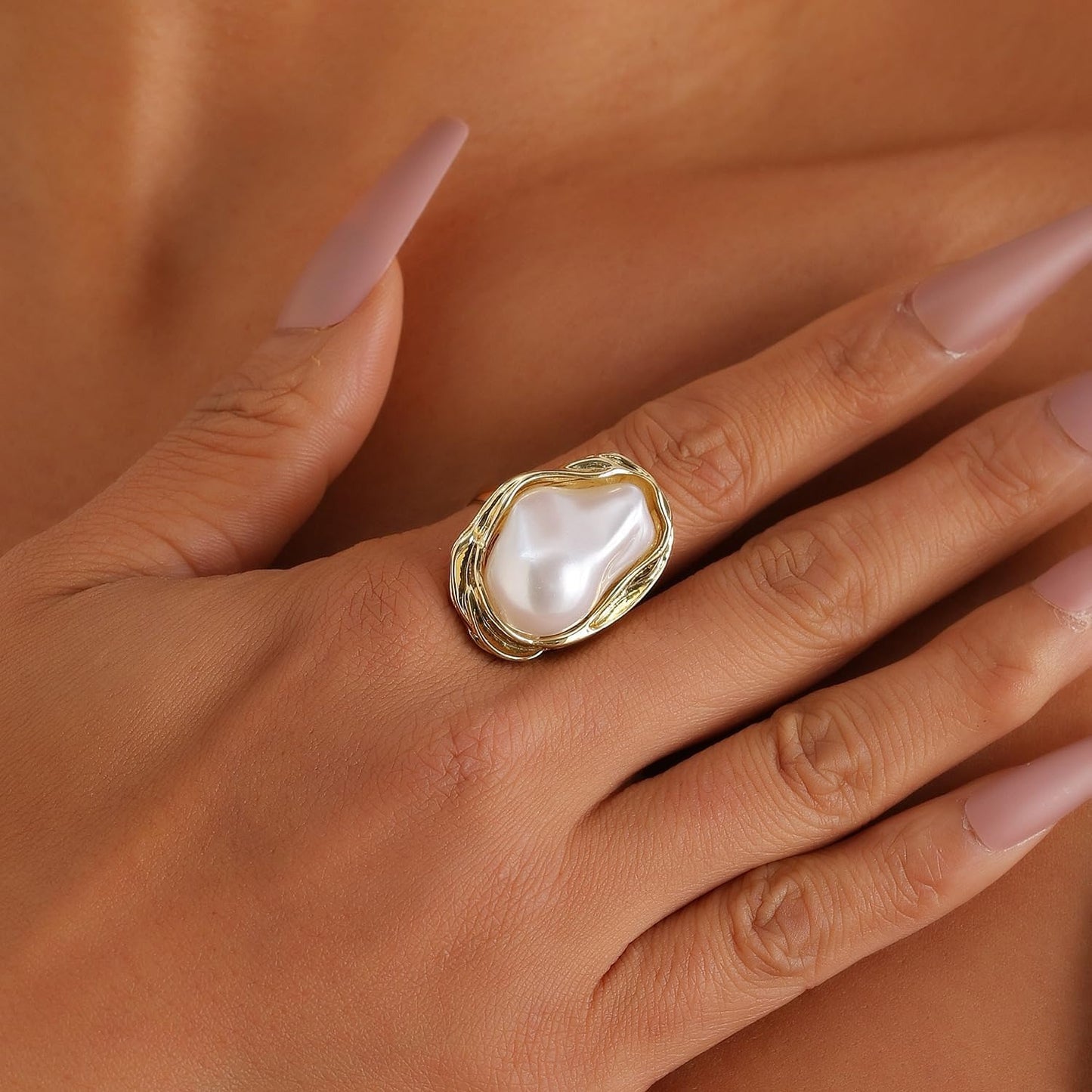 Adjustable Irregularity Statement Pearl Ring
