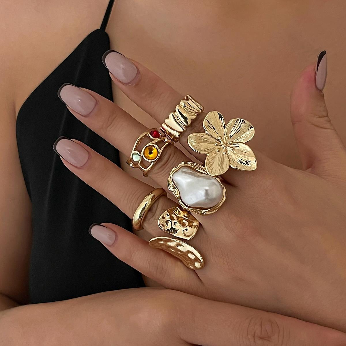 6-piece Set Of Liquid Flower Lava Rings With Fashionable Infinite Knot Design