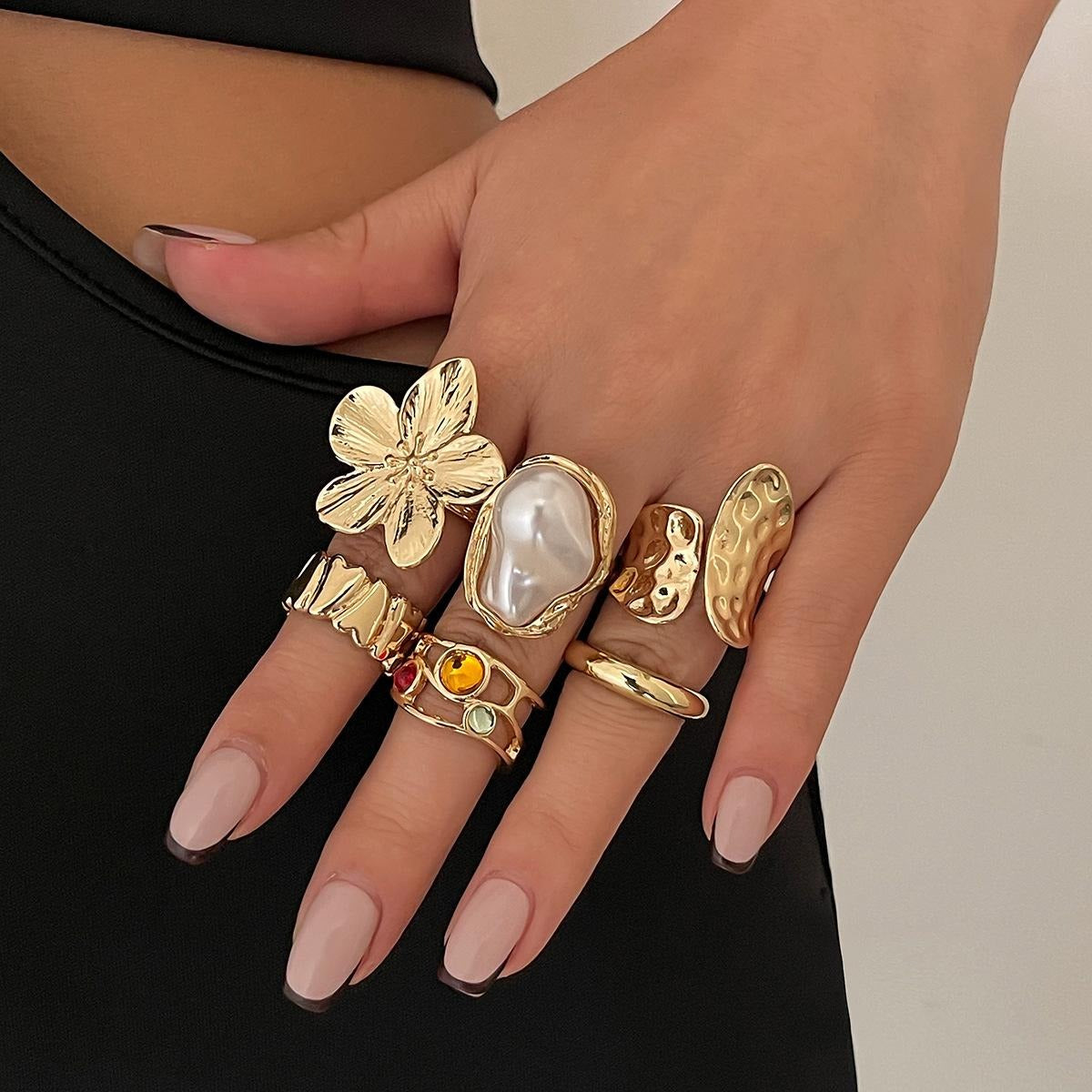 6-piece Set Of Liquid Flower Lava Rings With Fashionable Infinite Knot Design