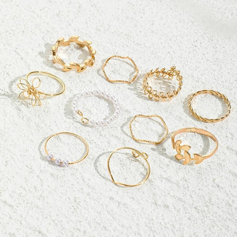 10pcs Bohemian Wave Flower Rings Set