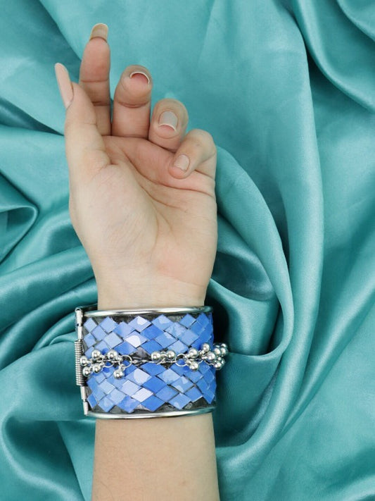 Blue Sterling Silver Mirror Silver-Plated Cuff Bracelet