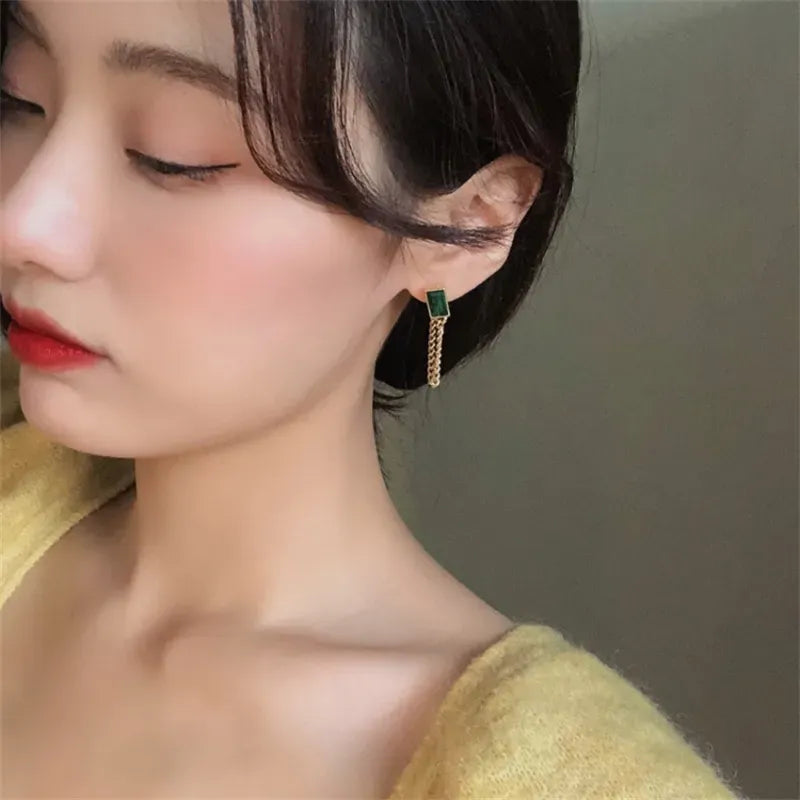 Vintage Green Crystal Tassel Earring