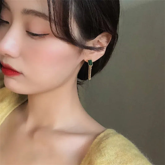 Vintage Green Crystal Tassel Earring