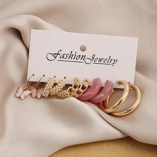 Vintage Geometric Gold Metal Earrings Set