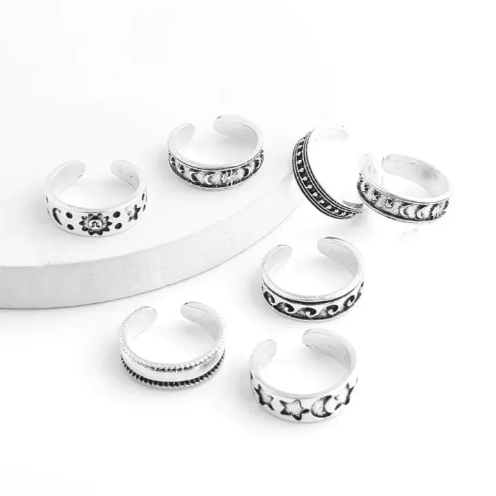 7 Pcs Vintage Adjustable Toe Rings